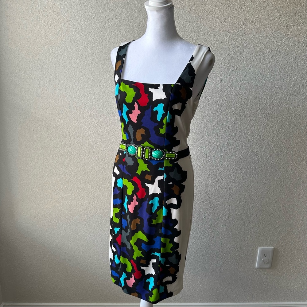 Joseph Ribkoff Multicolor Abstract Print Sheath Dress Size 4 - Picture 2 of 10